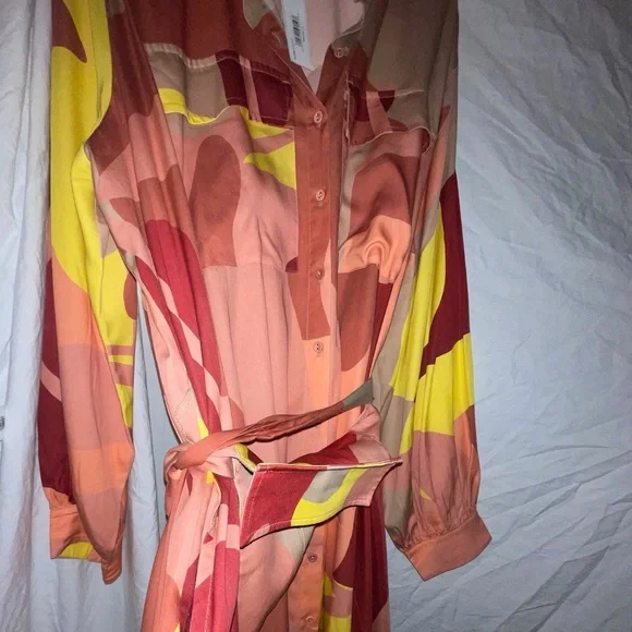 The Drop x Takkunda Abstract Print Maxi Shirt Dress NWT Belted TENCEL Resort 70s - Picture 10 of 10